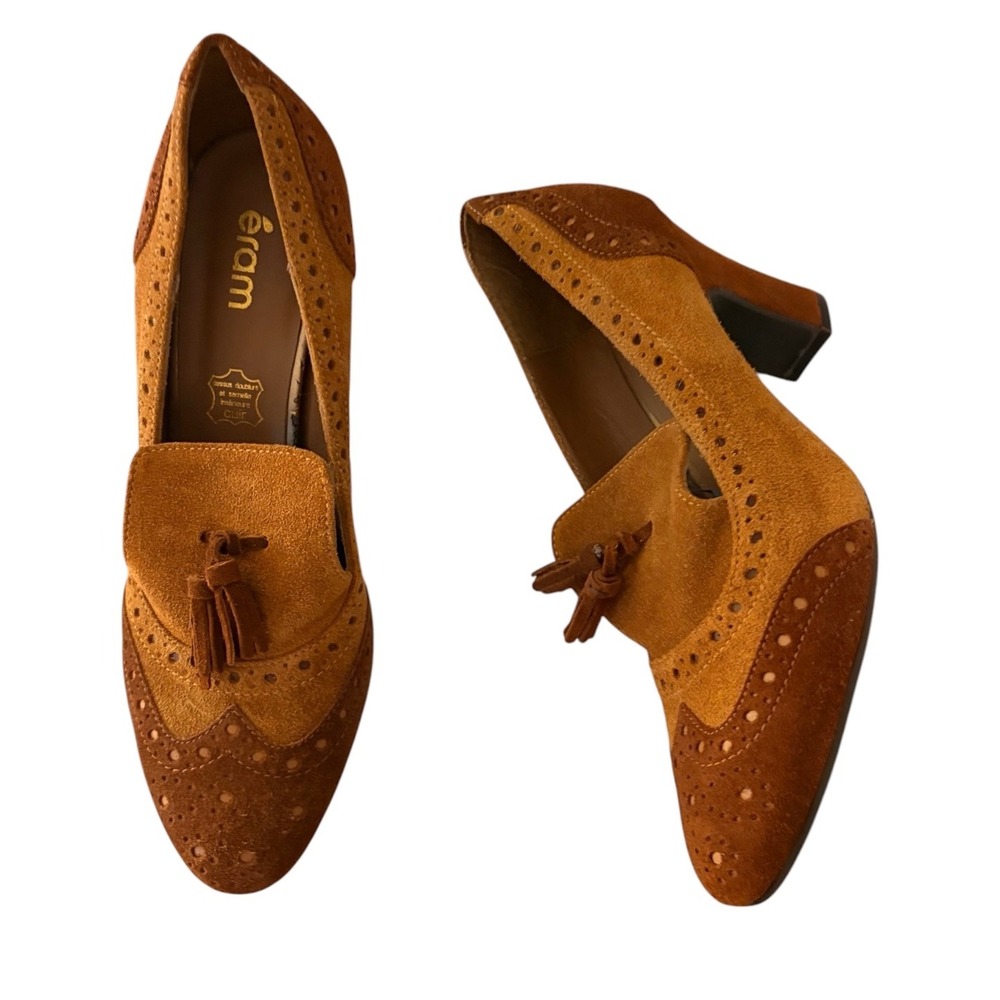 NEW Eram Brown Suede Wingtip Tassel Heeled Loafers Size 38 Women Shoes Pumps